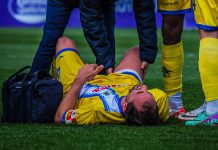 Pesca sufre una microrotura en el isquiotibial de su pierna derecha Jorge González 'Pesca' en el momento de lesionarse ante el Promesas. / Arandina